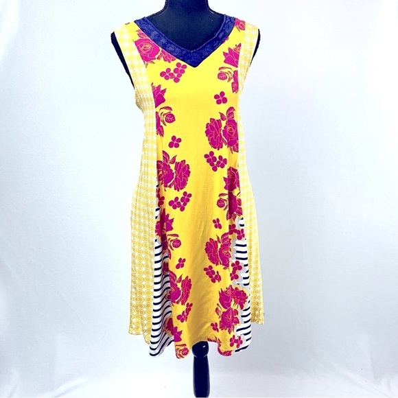 MATILDA JANE | Golden Key Sleeveless Yellow Red Navy White Floral Striped Dress - Picture 3 of 14